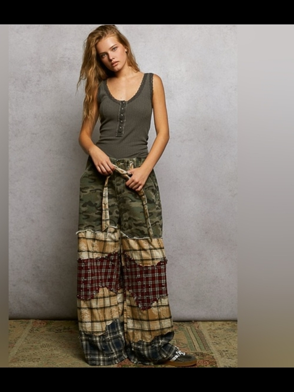 POL Camo Patchwork Wide Leg Pants
